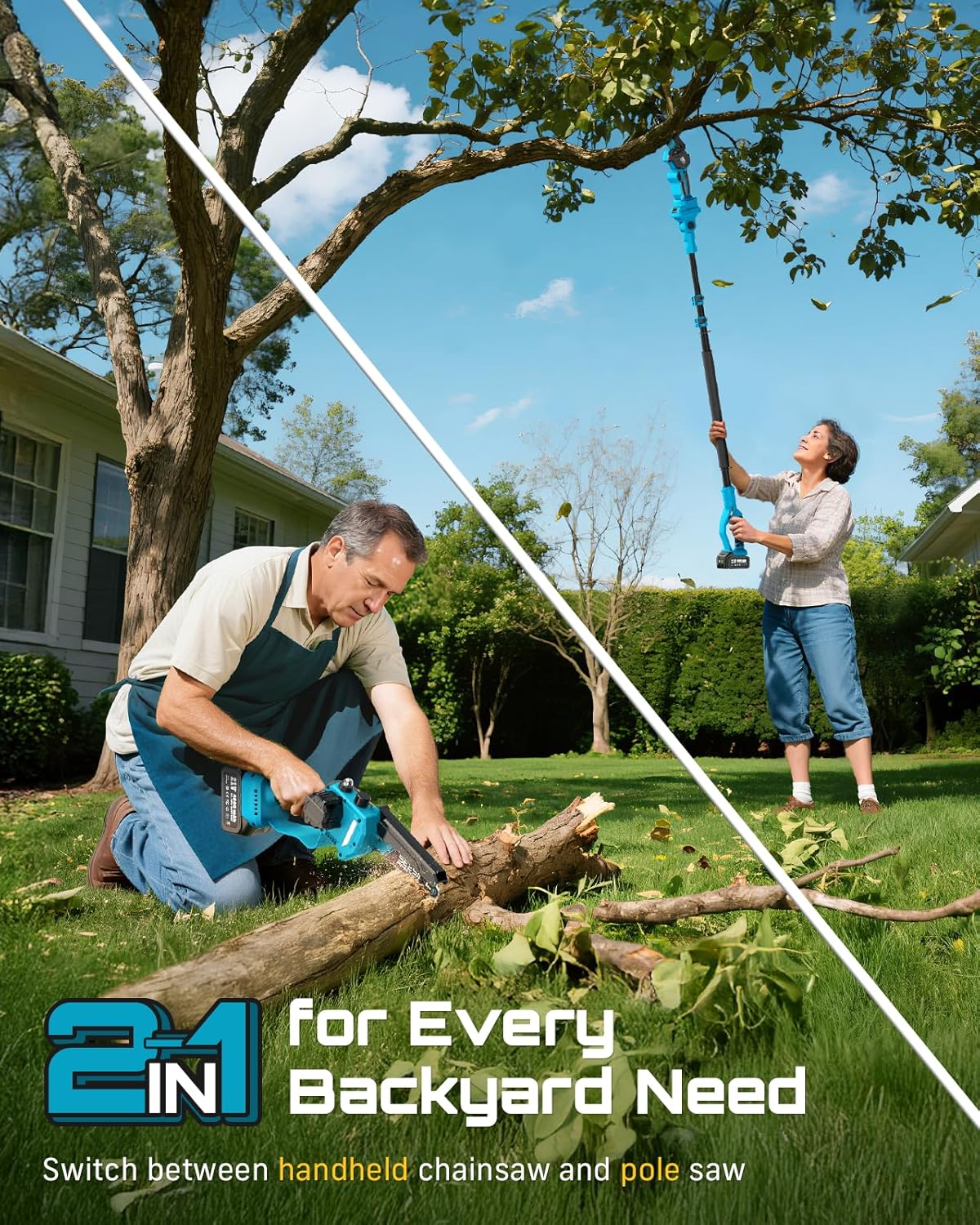 SEESII PS600: 2-in-1 Pole Saw & Mini Chainsaw – Cordless, 6