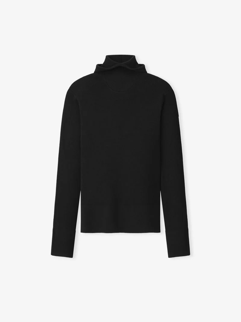 ESSENTIALS Womens Long Sleeve Hooded Rib Top