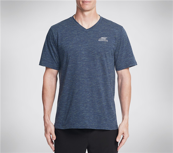 Skechers Men Bolsa Chica V Neck Tee Shirt Blue
