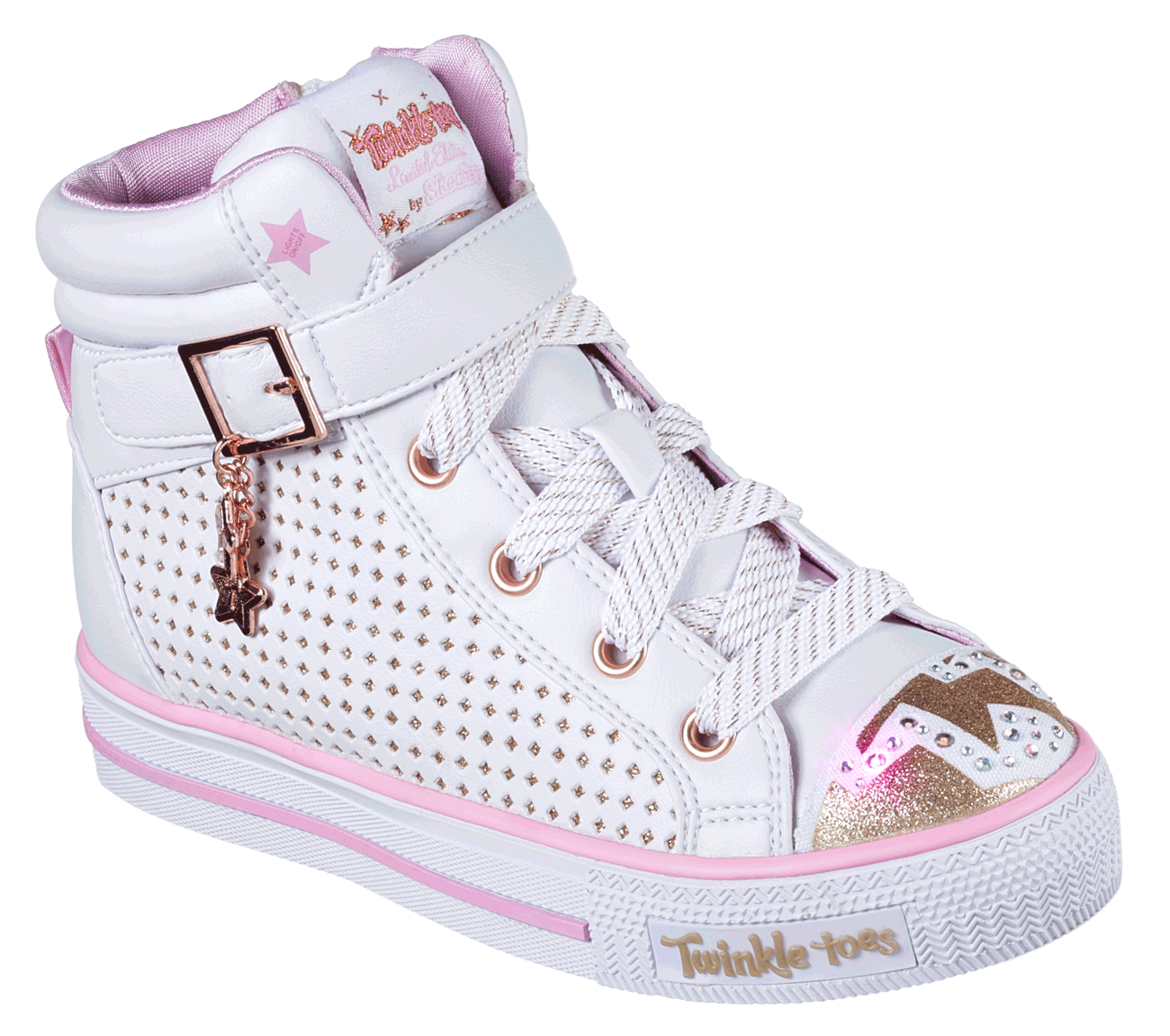 Skechers Girls Twinkle Toes: Shuffles - Pop Dazzle White/Pink