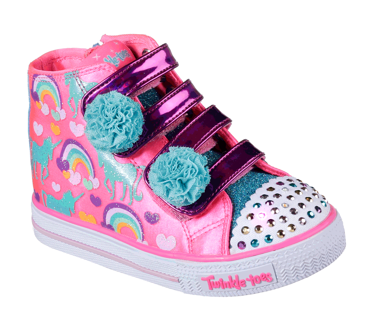 Skechers Girls Twinkle Toes: Shuffles - Dreamin Days Neon Pink/Turquoise