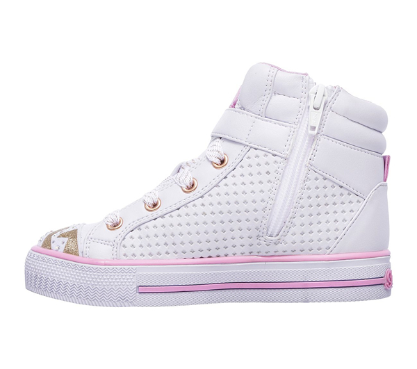 Skechers Girls Twinkle Toes: Shuffles - Pop Dazzle White/Pink