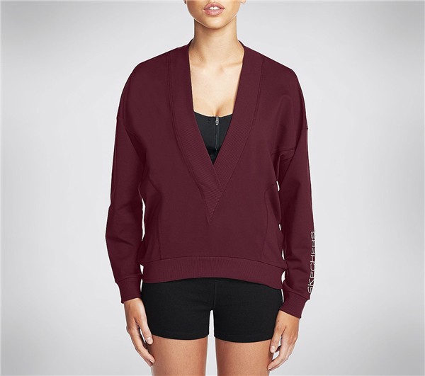 Skechers Women Canyon V-Neck Sweat Shirt Burgundy