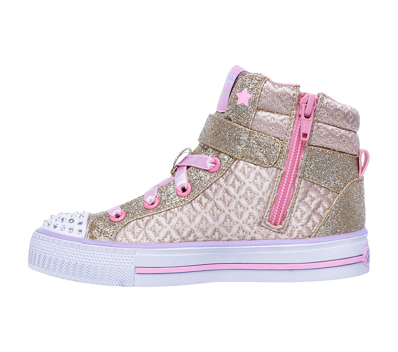 Skechers Girls Twinkle Toes: Shuffles - Twinkle Charm Gold/Pink