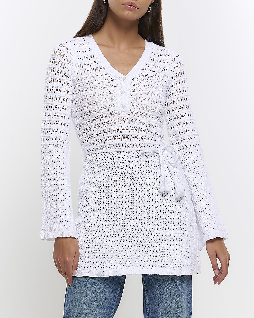 White crochet long sleeve top