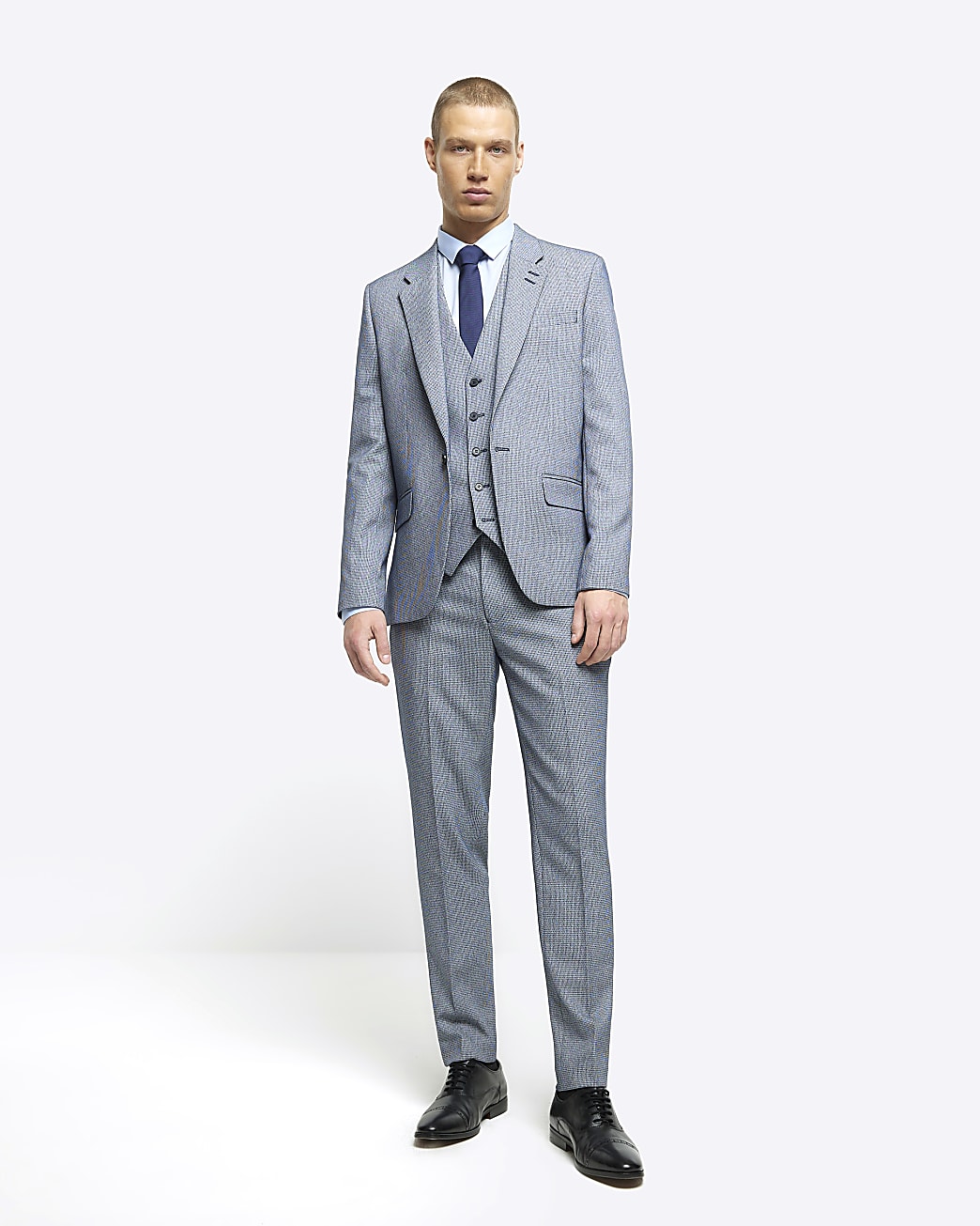 Blue skinny fit dogtooth suit trousers