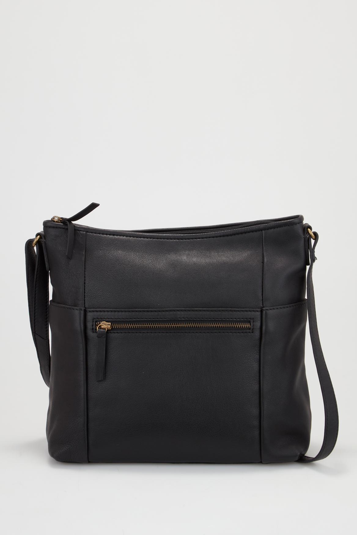 Jet Leather Large Crossbody Bag Black