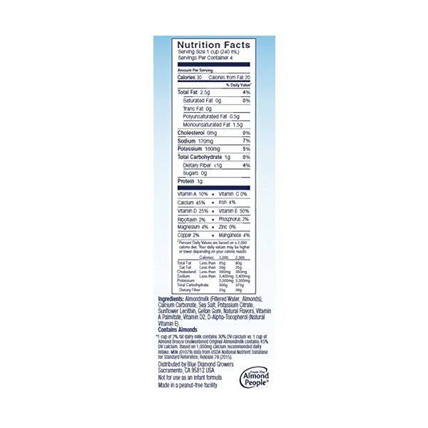 Almond Breeze Dairy Free Almondmilk Unsweetened Original 32 Ounce Pack