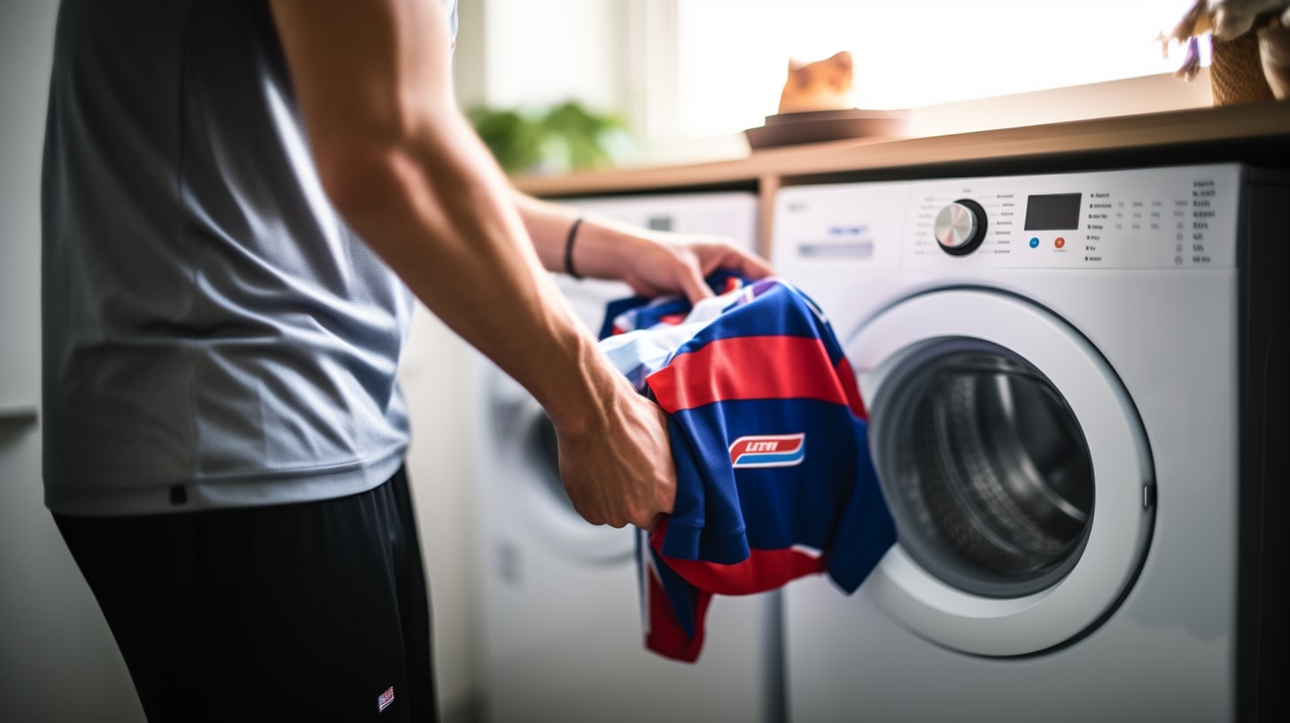 Lavage d'un maillot de football dans la machine à laver