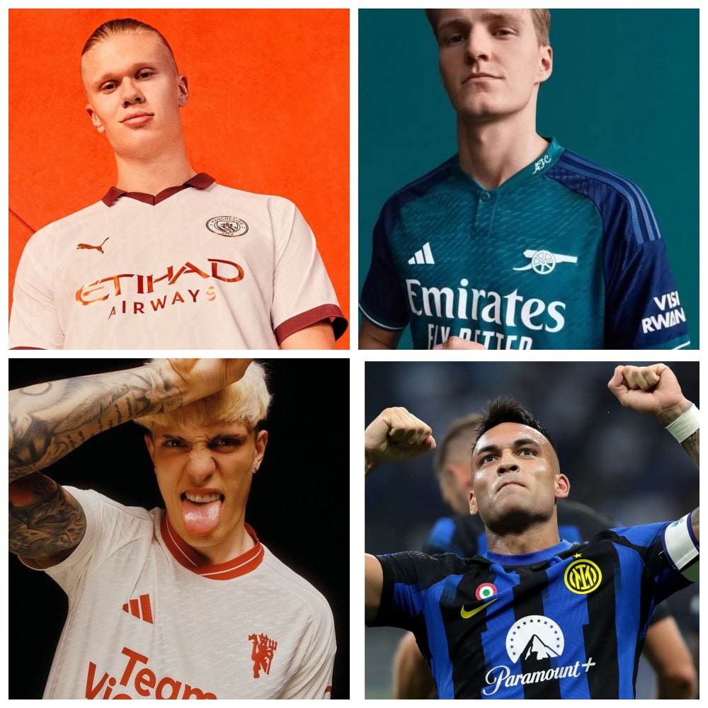 Maillots de Manchester United, Manchester City, l'Inter Milan et Arsenal: Leurs logos s'accordent parfaitement aux couleurs de leurs maillots et sponsors.