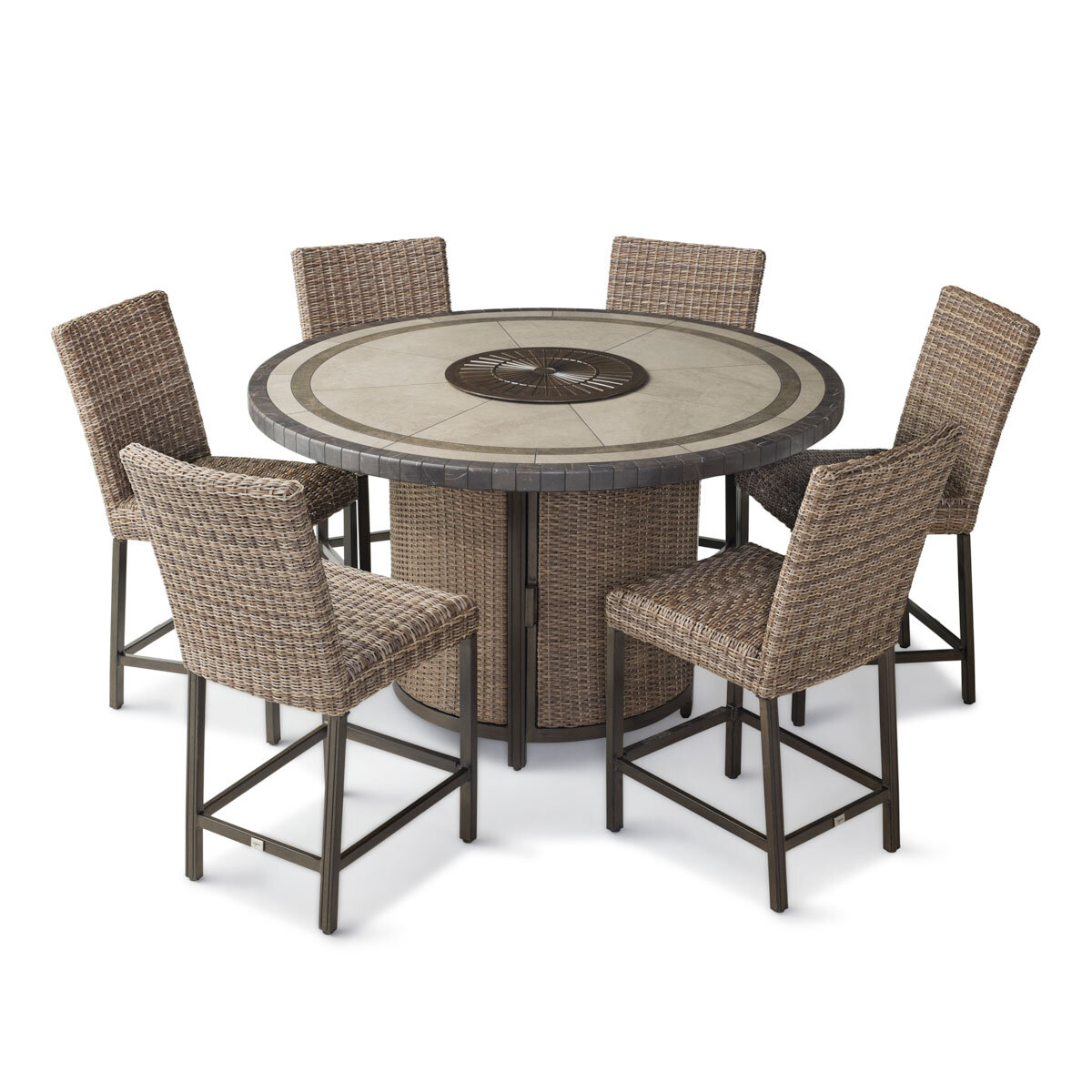 Agio Anderson 7 Piece Wicker High Dining Fire Set + Cover Clearance Sale
