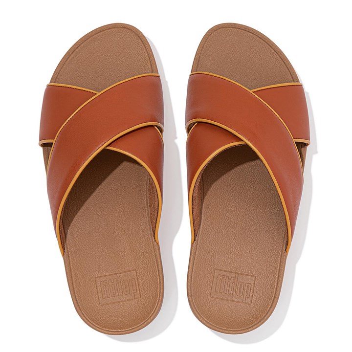 Fitflop Lulu Pop Binding Leather Cross Slides - FitFlop Online