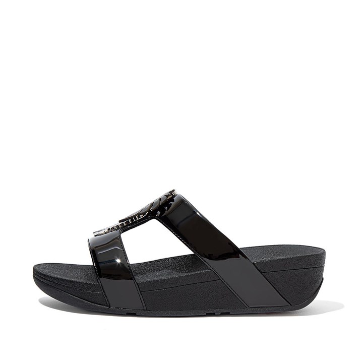 Fitflop Lottie Jungle Leaf Patent Slides - FitFlop Online
