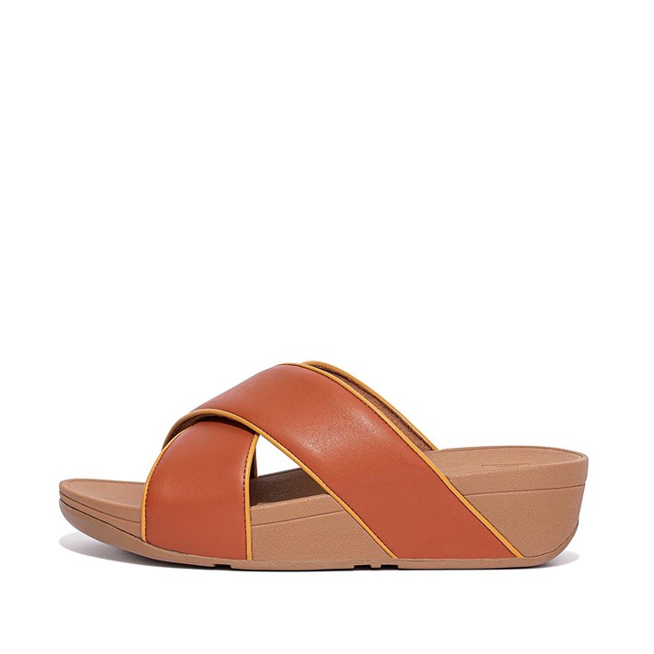 Fitflop Lulu Pop Binding Leather Cross Slides - FitFlop Online