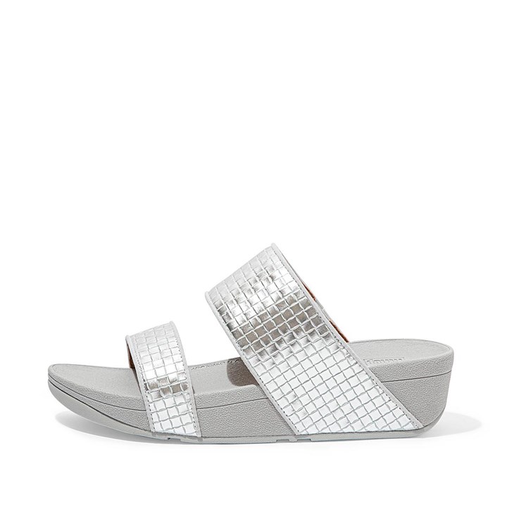 Fitflop Olive Metallic Woven Leather Slides - FitFlop Online