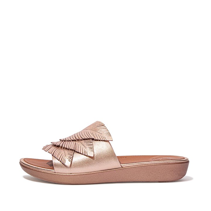 Fitflop Sola Feather Metallic Leather Slides - FitFlop Online