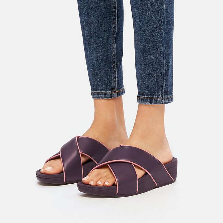 Fitflop Lulu Pop Binding Leather Cross Slides - FitFlop Online