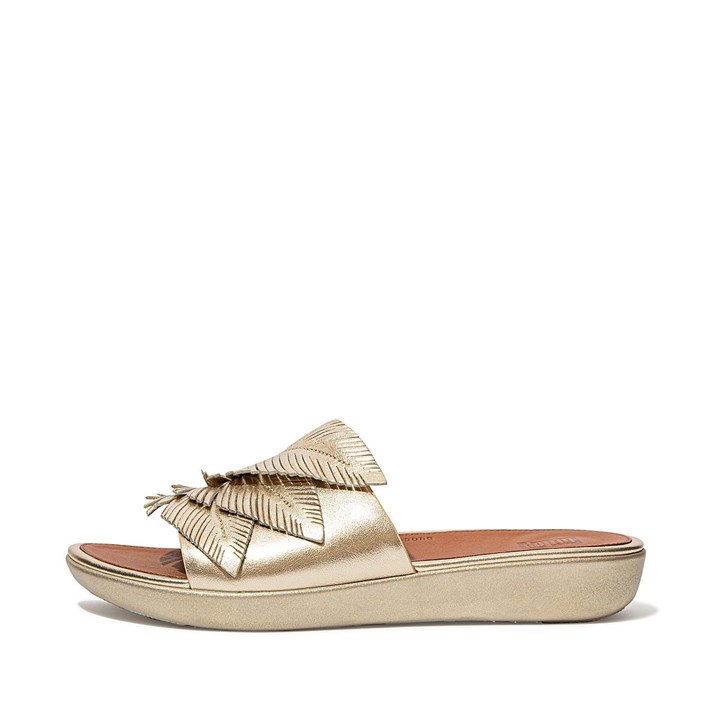 Fitflop Sola Feather Metallic Leather Slides - FitFlop Online