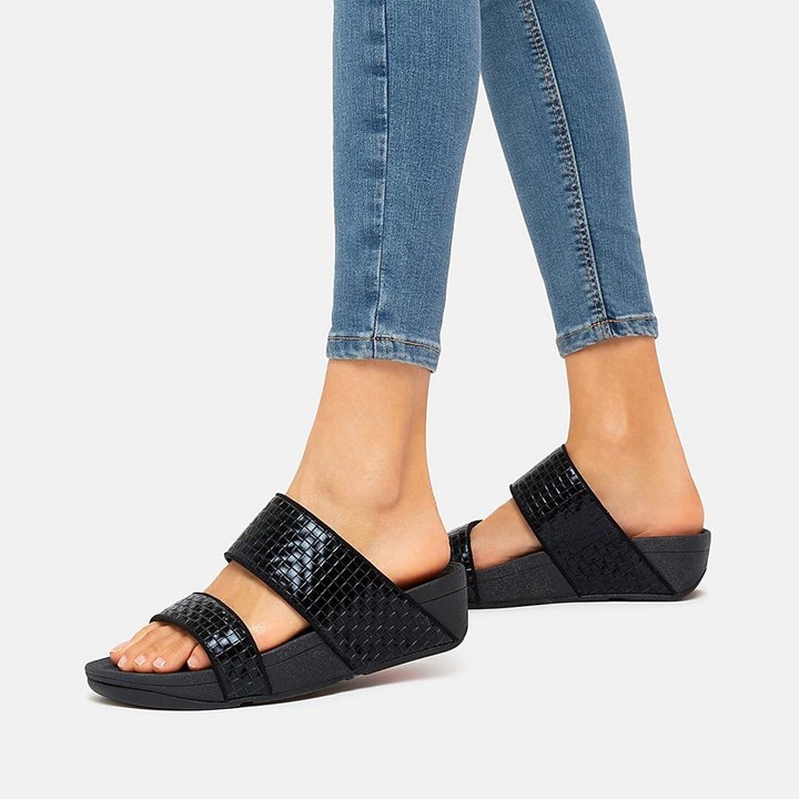 Fitflop Olive Metallic Woven Leather Slides - FitFlop Online