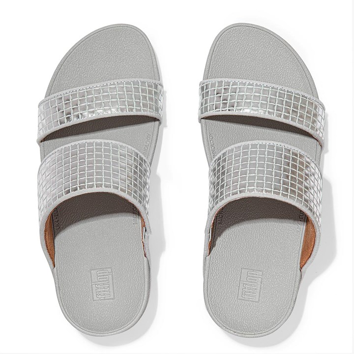 Fitflop Olive Metallic Woven Leather Slides - FitFlop Online