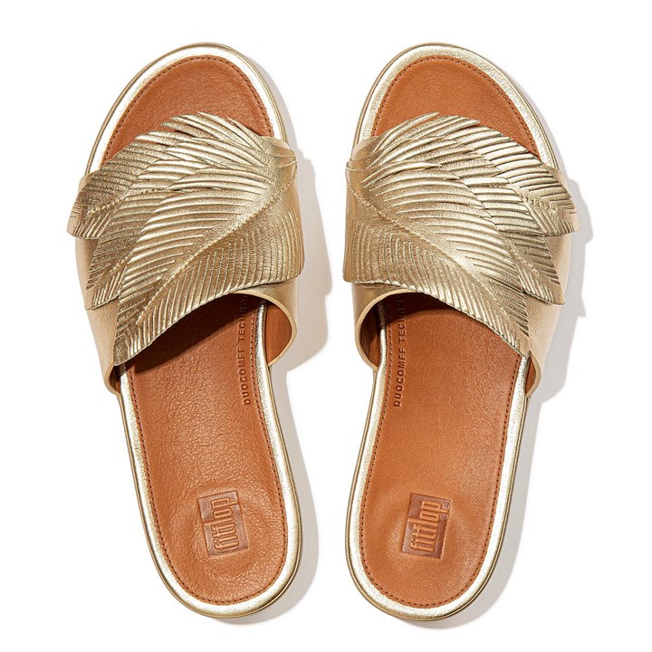 Fitflop Sola Feather Metallic Leather Slides - FitFlop Online