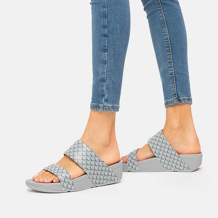 Fitflop Olive Wave Print Leather Slides - FitFlop Online