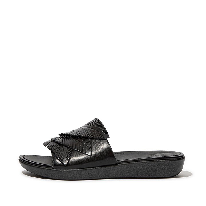 Fitflop Sola Feather Metallic Leather Slides - FitFlop Online