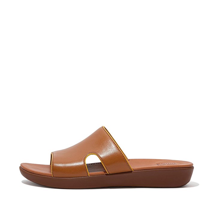 Fitflop H-Bar Pop Binding Leather Slides - FitFlop Online