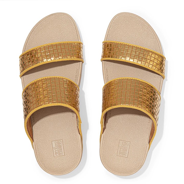 Fitflop Olive Metallic Woven Leather Slides - FitFlop Online