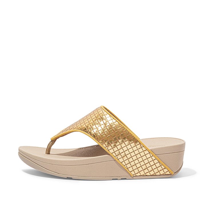 Fitflop Olive Metallic Woven Leather Toe-Post Sandals - FitFlop Online