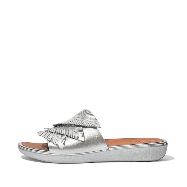 Fitflop Sola Feather Metallic Leather Slides - FitFlop Online