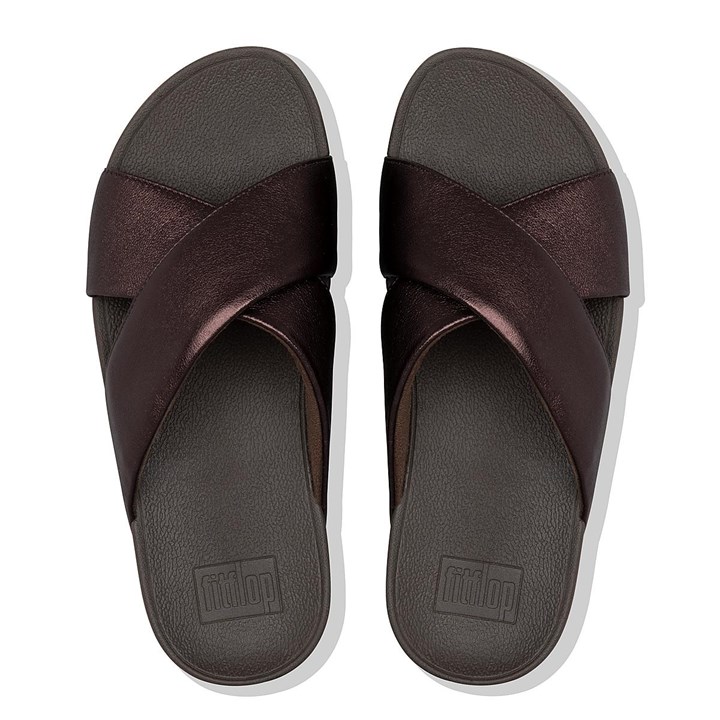 Fitflop Lulu Metallic Leather Cross Slides - FitFlop Online