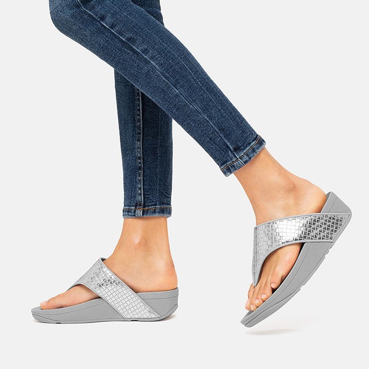 Fitflop Olive Metallic Woven Leather Toe-Post Sandals - FitFlop Online