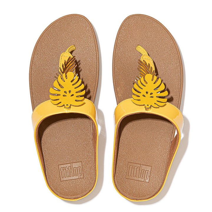 Fitflop Fino Jungle Leaf Patent Toe-Post Sandals - FitFlop Online