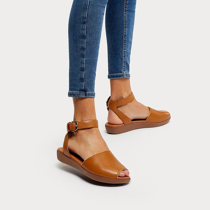 Fitflop Cova Pop Binding Leather Peep-Toe Back-Strap Sandals - FitFlop Online