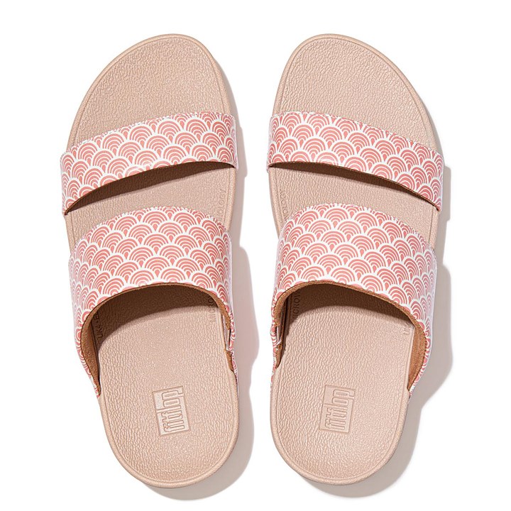 Fitflop Olive Wave Print Leather Slides - FitFlop Online