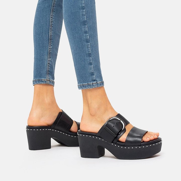 Fitflop Pilar Leather Slide Platforms Mules & Clogs - FitFlop Online