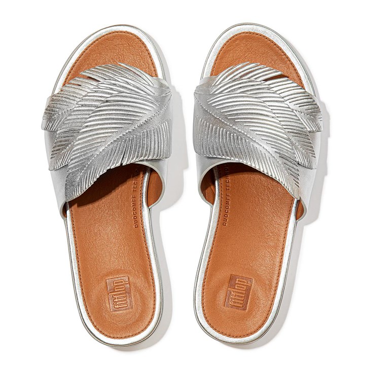 Fitflop Sola Feather Metallic Leather Slides - FitFlop Online