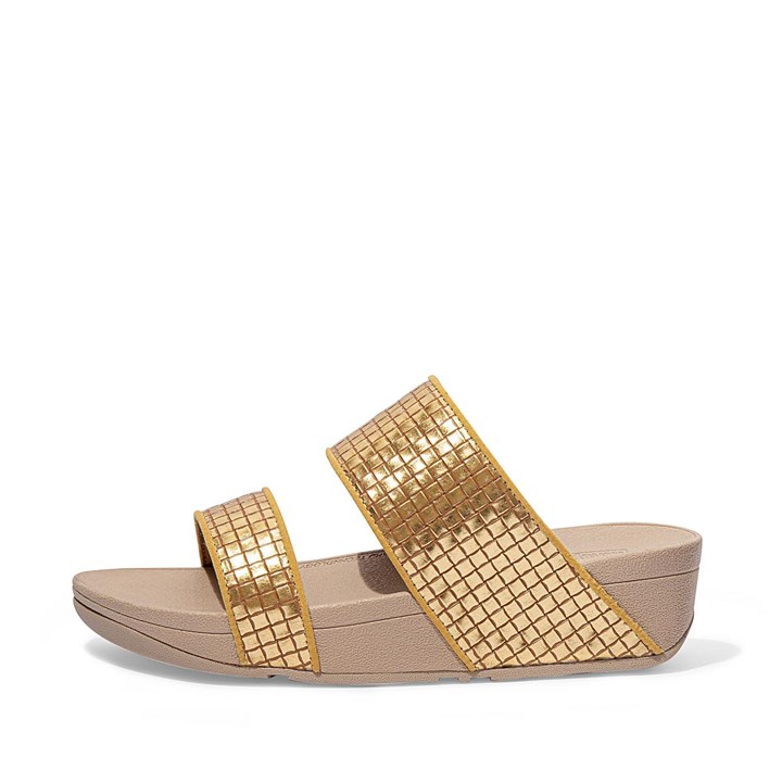 Fitflop Olive Metallic Woven Leather Slides - FitFlop Online
