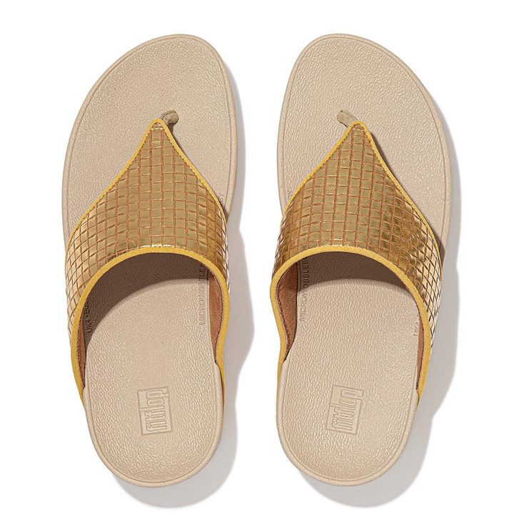 Fitflop Olive Metallic Woven Leather Toe-Post Sandals - FitFlop Online