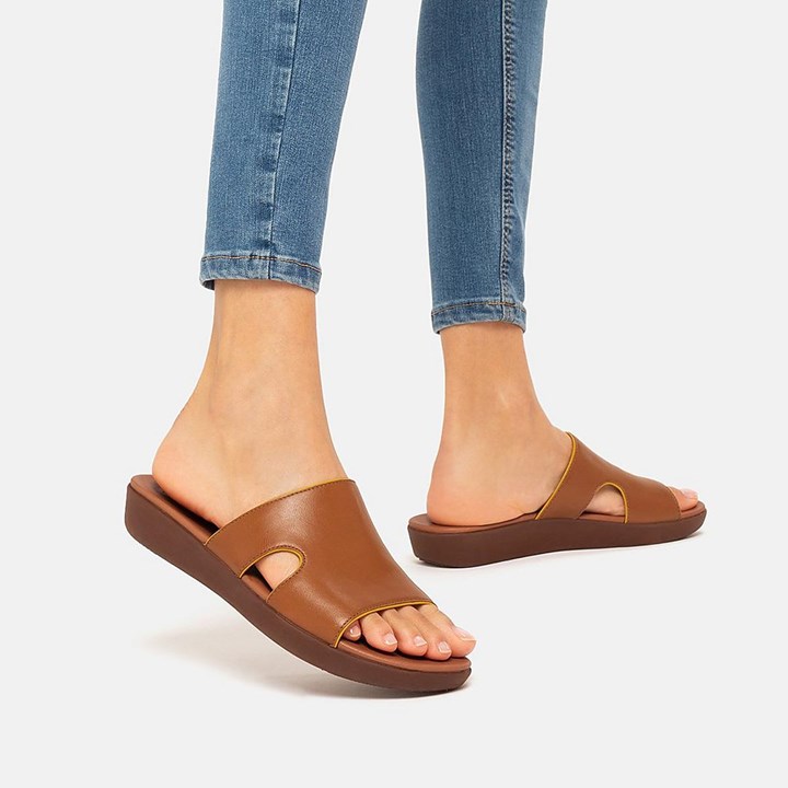 Fitflop H-Bar Pop Binding Leather Slides - FitFlop Online