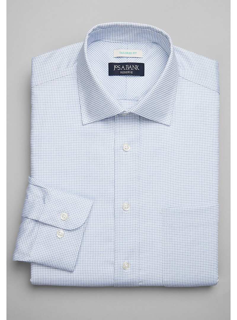 Reserve Collection Tailored Fit Spread Collar Micro Grid Dress Shirt ...