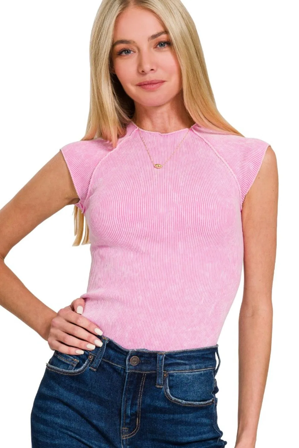 Zenana Stone Washed Ribbed Seamless Top