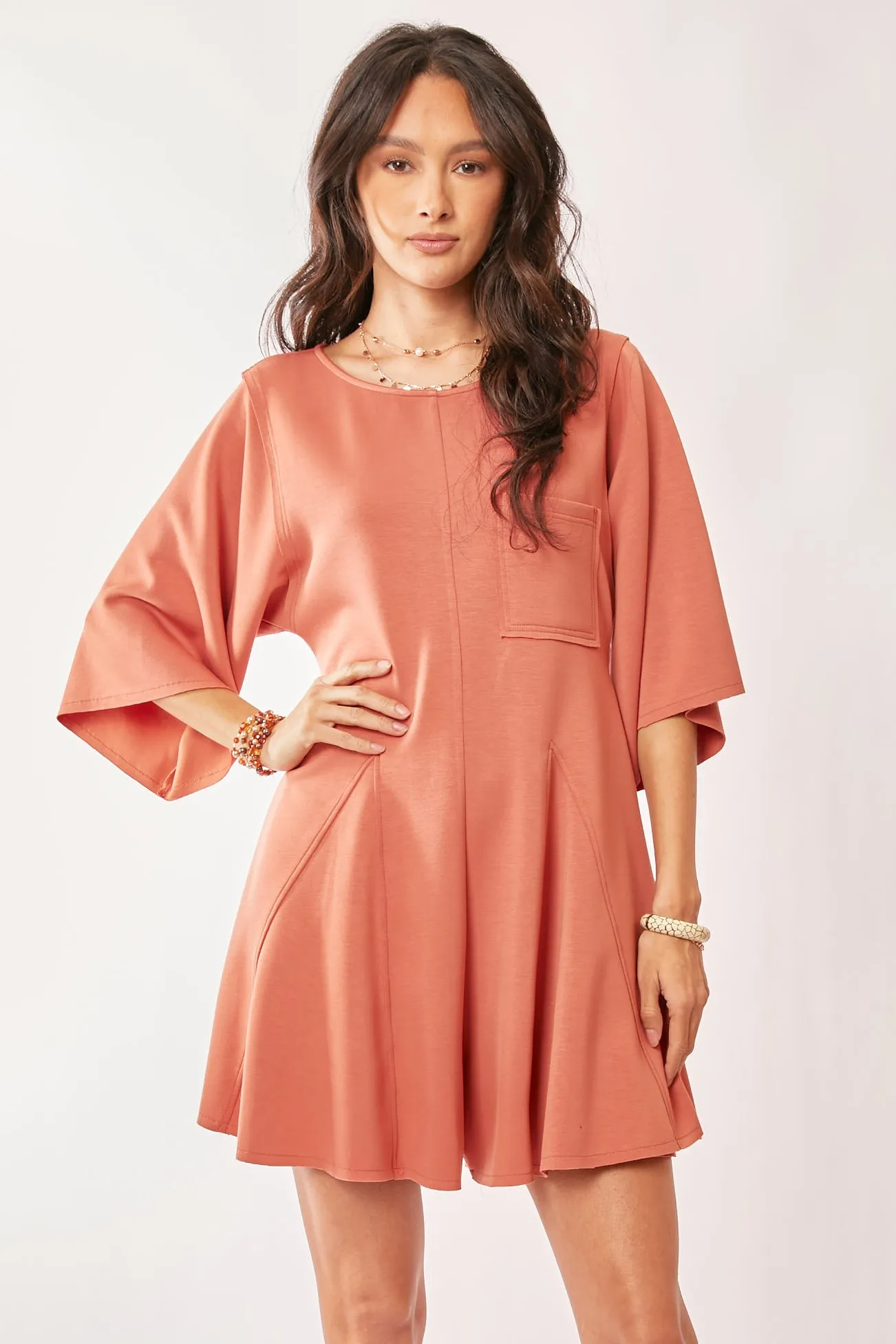 Davi & Dani Solid Draped Sleeve Ties Back Skort Romper
