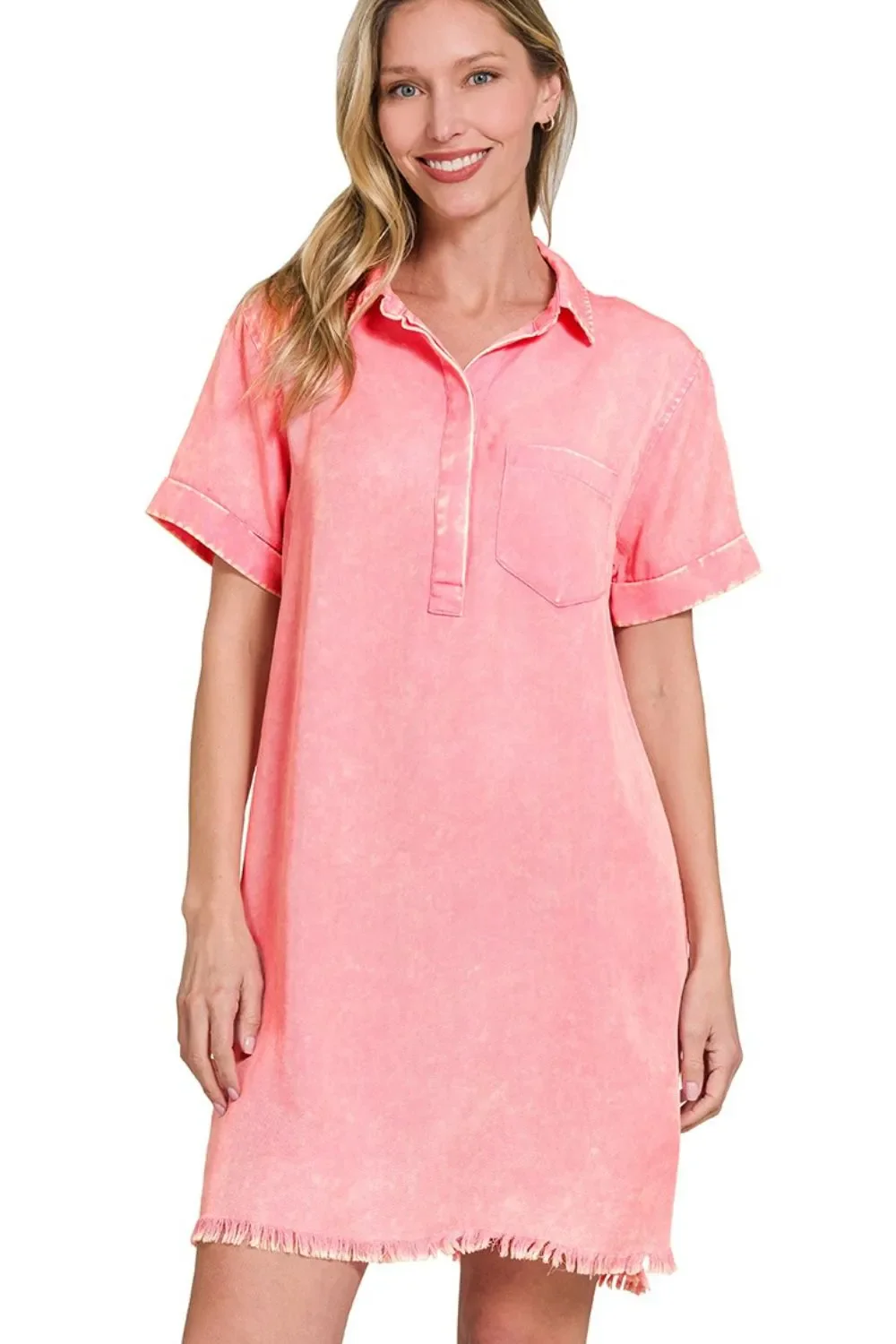 Zenana Tencel Mineral Washed Collared Shirts Dress