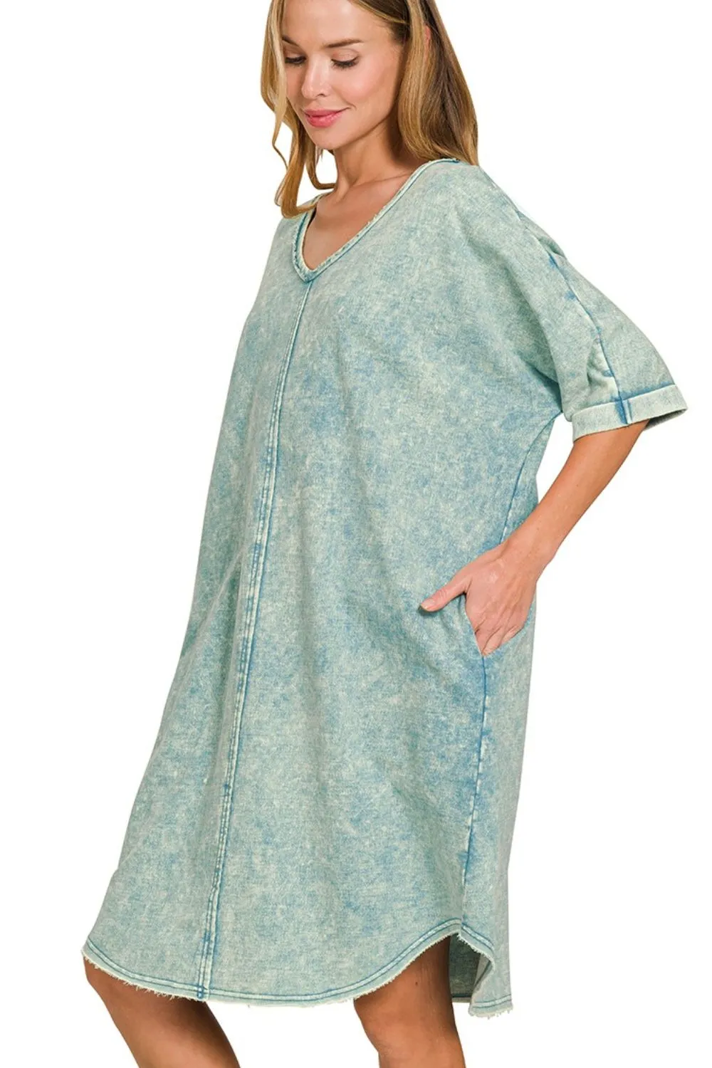 Zenana Acid-washed French Terry Tee Shirts Dress