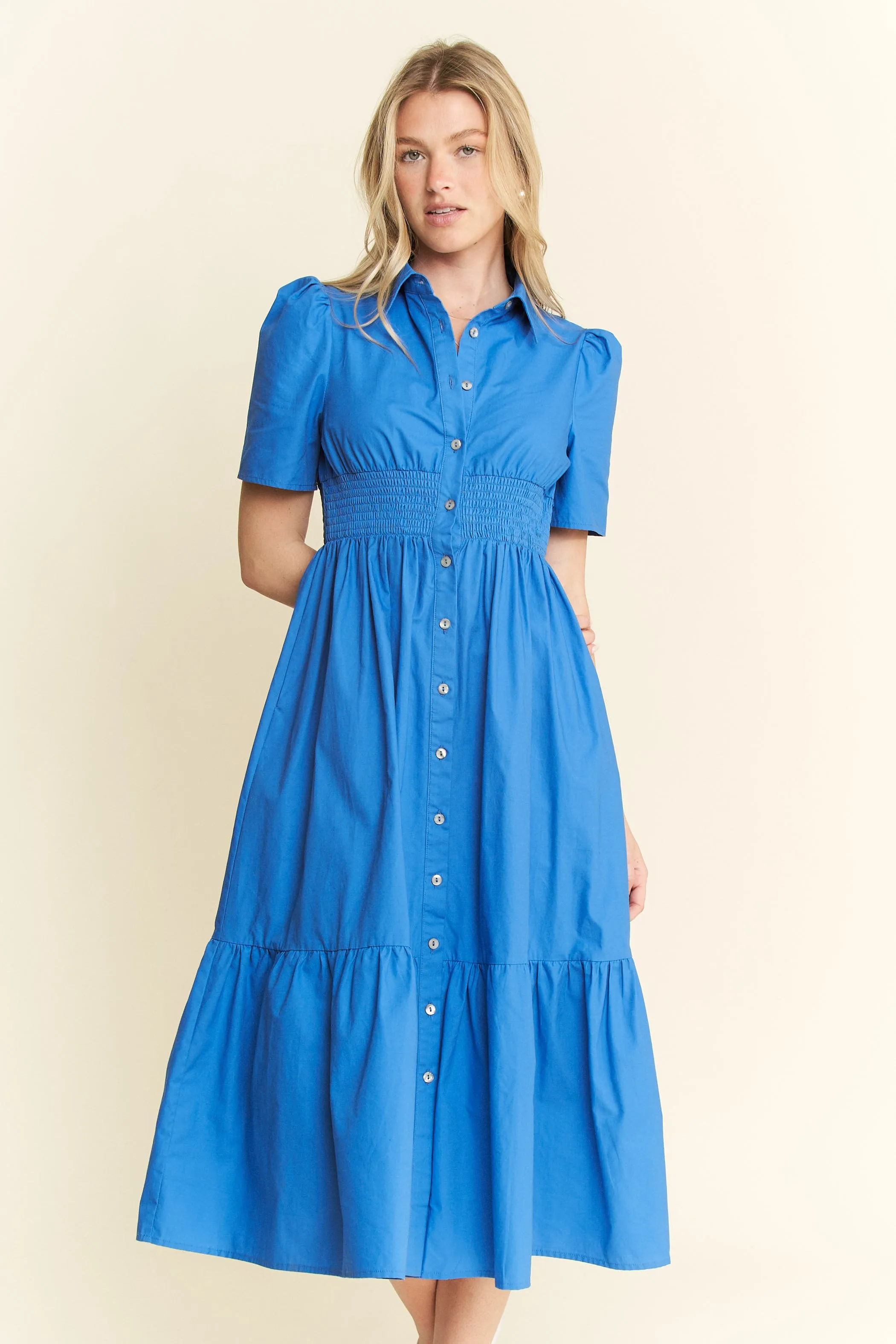 Jade By Jane Short Sleeve Button Down Midi Dress