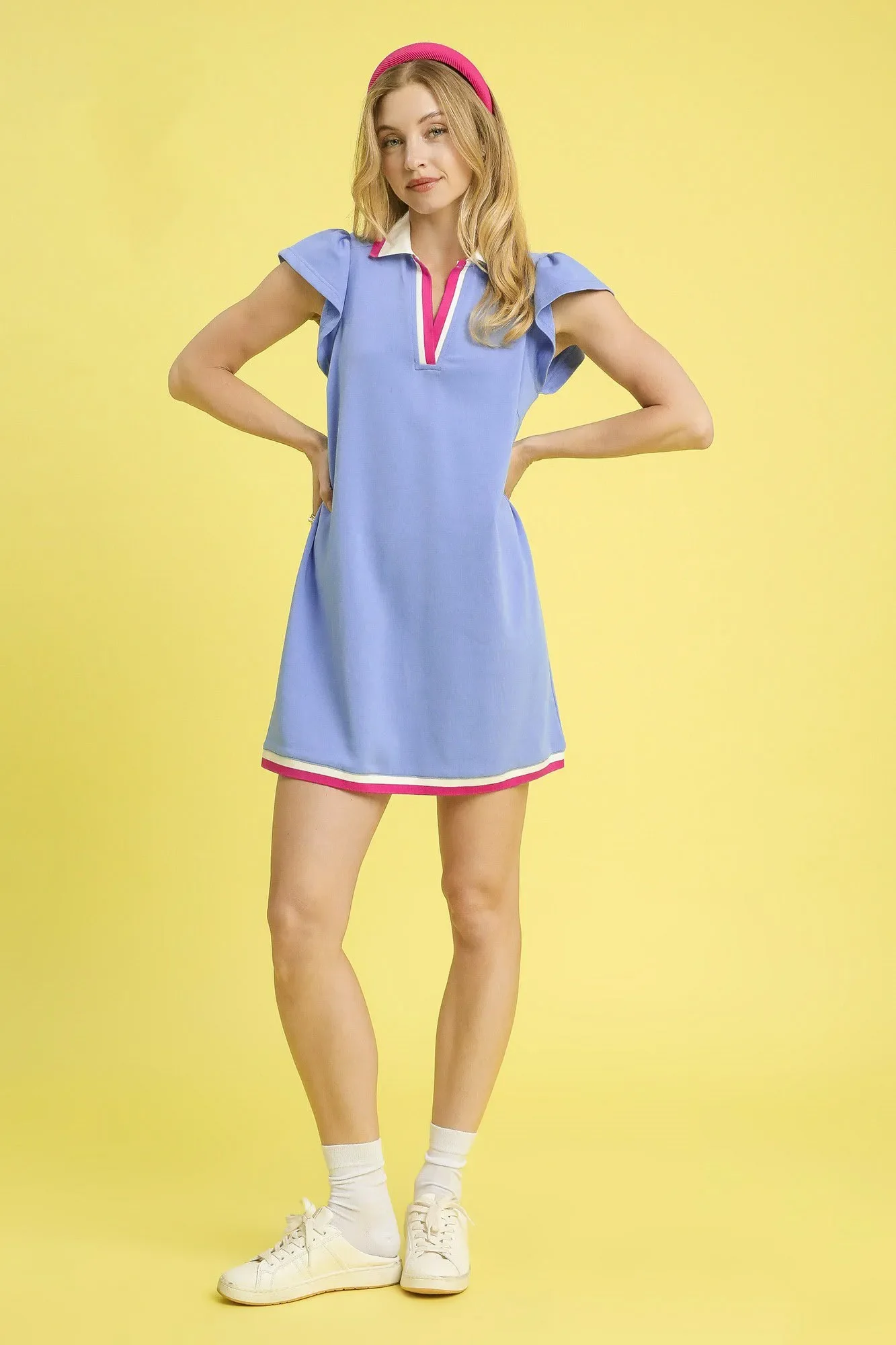 Umgee Contrast Trim Cap Sleeve Mini Dress