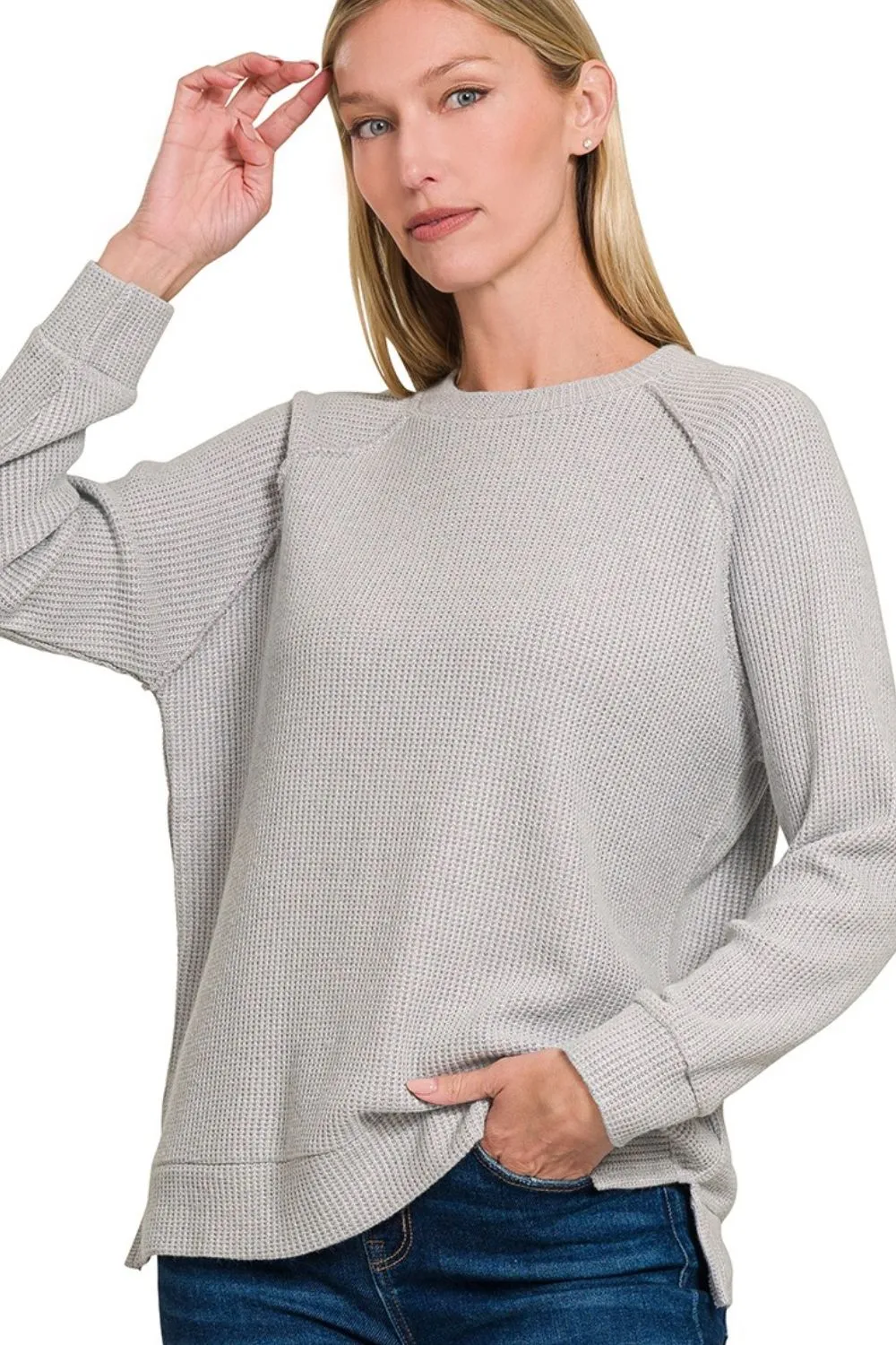 Zenana Round Neck Raglan Long Sleeve Sweater