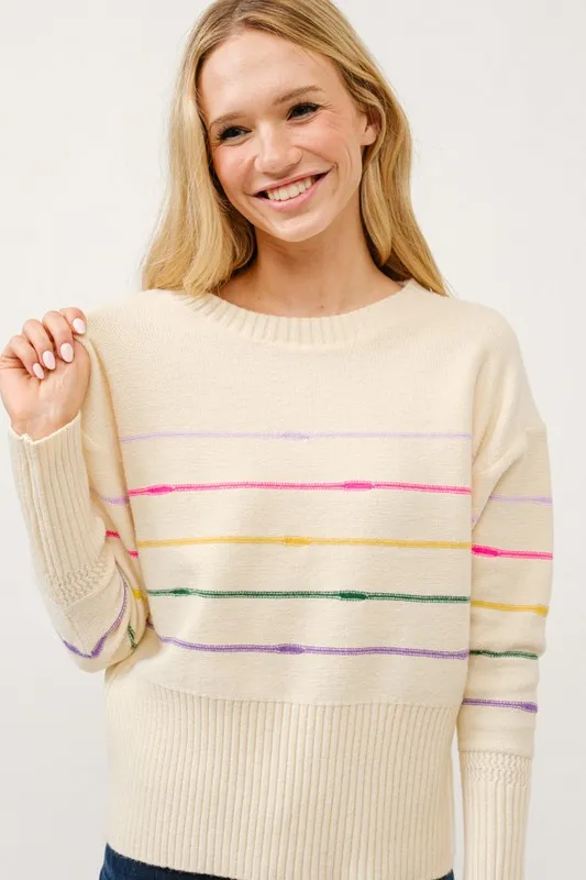 And The Why Multi Striped Pullover Sweater Top